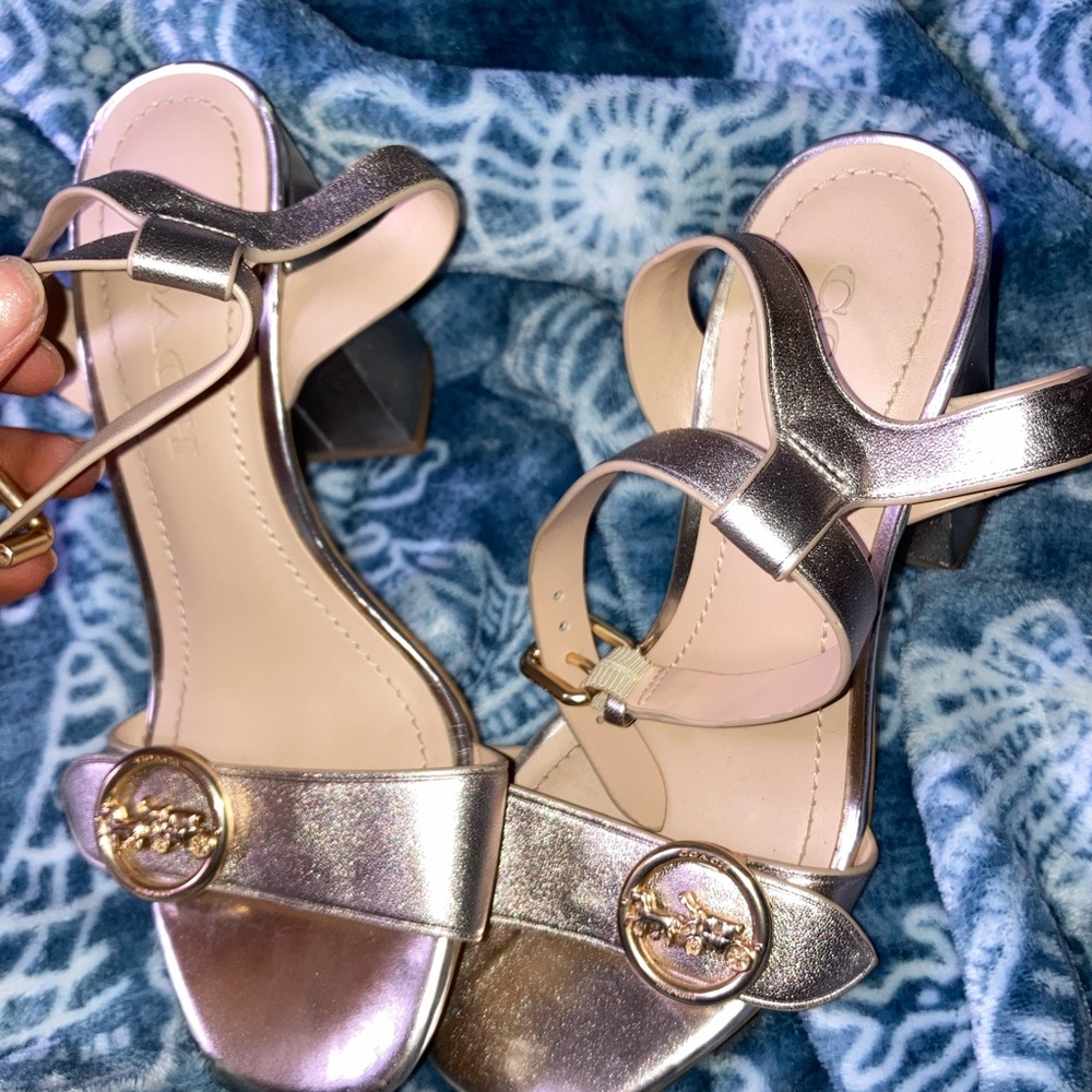 Coach Sandles, thick heel, tan size: 5